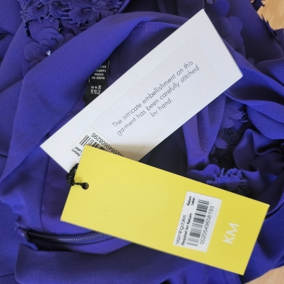 Karen Millen Purple Floral Applique Mini Dress Event Cocktail Party Wedding Gues - Picture 12 of 13